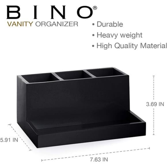 Matte black organizer 3 compartment makeup brush holder toothbrush holder tray - Picture 2 of 3